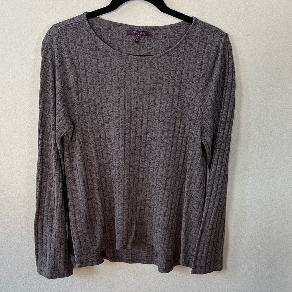 Olivia Sky Gray Ribbed Scoop Neck Sweater